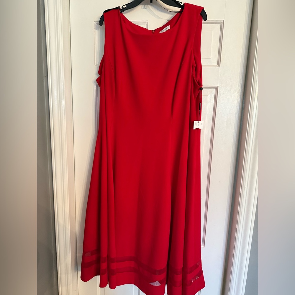 Calvin Klein Red Sleeveless A-Line Mini Dress